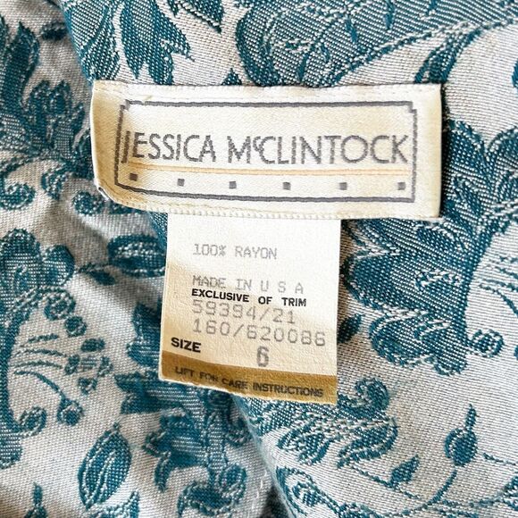 Vintage Jessica McClintock Dress Jacquard Lace-Drop Waist-Back Buttons - Size 6 - Picture 12 of 16